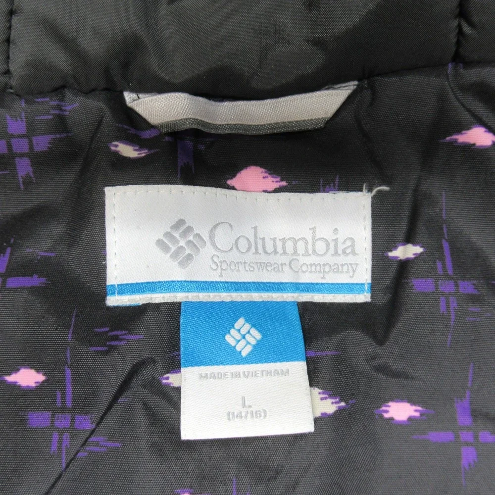 Columbia‎ Jacket Girls Large 14/16 Black Geometric Insulated Waterproof Hooded